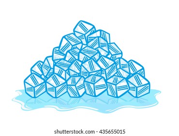 Ice Cubes melting. Solid to liquid phase. Editable Clip Art.