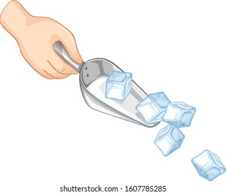 Ice cubes in metal spoon on white background illustration