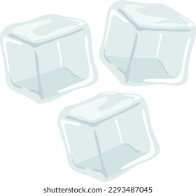 Ice cubes on white background. Vector illustration set.