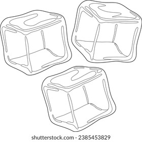 Ice cubes on white background. Vector black and white coloring page.