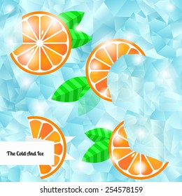 The ice cubes and orange. Seamless background. Vector illustration.