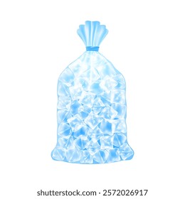 Ice cubes in a plastic bag. Ice pack on white background. 