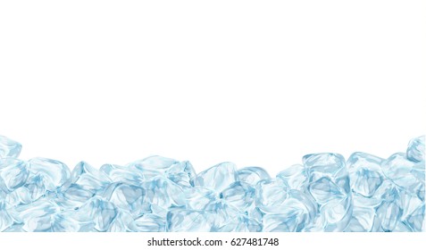 Ice cubes, realistic set, 3d vector illustration. Blue Ice collection, isolated, refresh, white, seamless horizontal background.