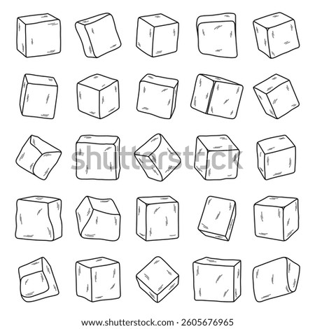 Ice cubes set, sketch of crystal cubes, freeze water for cocktail, beverage, lemonade for cooling
