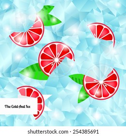 Ice cubes and slices of grapefruit. Seamless background. Vector illustration