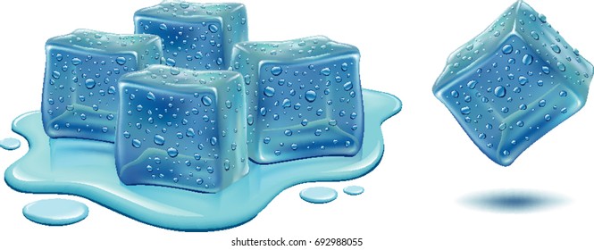 Ice cubes with water drops isolated on white