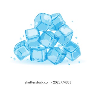 Cubos de hielo con gotas de agua, ilustración vectorial