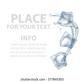 Ice cubes with water splash, isolated on white background. vector illustration