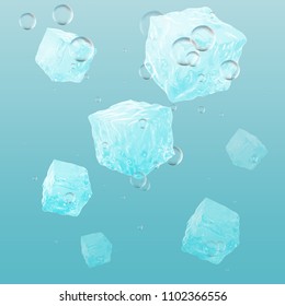 A lot of ice cubes in water, vector illustration