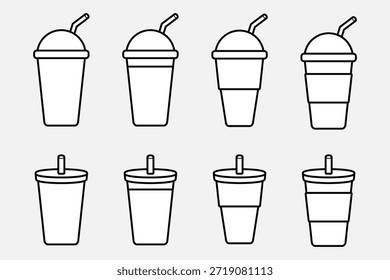 Ice Cup Icon Collection Set. Refreshing Cold Drink Beverage Symbols Bundle.