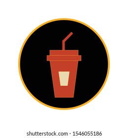 Ice Cup Soft Drink Black and Orange Icon Vector Design for Web and Apps
