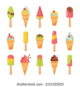 Ice dessert. Fun summer vanilla ice cream icon. Vector flat design symbol of cartoon ice cream