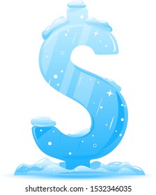 Ice dollar sign frozen and stand on white background, freezing rate conceptual illustration