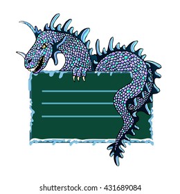 ice dragon with a sign for text