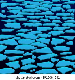 Ice drift on the river. Vector illustration.