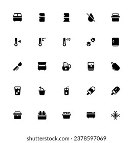 Ice Drinks Party Icon Collection. Pixel Perfect Freezer Glyph Style 2D Icon