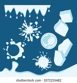 Ice drops vector set. Splashing template illustration