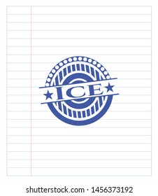 Ice emblem draw with pen effect. Blue ink. Vector Illustration. Detailed.