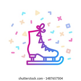 Ice figure skate surrounded by festive decor. Vector icon