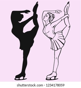 Ice figure skater girl vector silhouette isolated