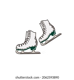 Ice figure skates in the doodle style. Winter sports. Vector hand-drawn illustration.