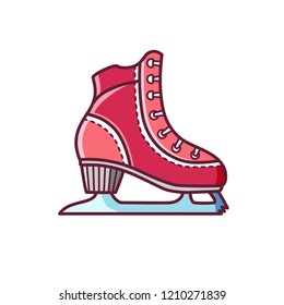 Ice figure skating illustration. Woman ise skates shoe icon or symbol. Winter holiday activity. Christmas card. Illustration with skates shoe silhouette. Healthy winter sport 