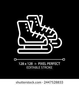 Ice figure skating pixel perfect white linear icon for dark theme. Winter sport footwear. Choreography performance. Thin line illustration. Isolated symbol for night mode. Editable stroke