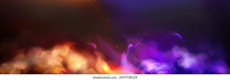 Efecto de superposición de humo abstracto de hielo y fuego sobre fondo transparente. Ilustración realista de Vector de llama naranja con destellos rojos calientes y patrón de flujo de aire frío, concepto de resistencia de potencia natural