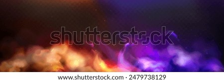 Ice and fire abstract smoke overlay effect on transparent background. Vector realistic illustration of orange flame with hot red sparkles and cold air flow pattern, natural power resistance concept