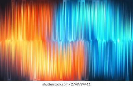 Ice fire bg. Red and blue ribbed glass background. Cold and heat abstract tech design. Cool and flame fluted wallpaper. Vector illustration EPS 10.