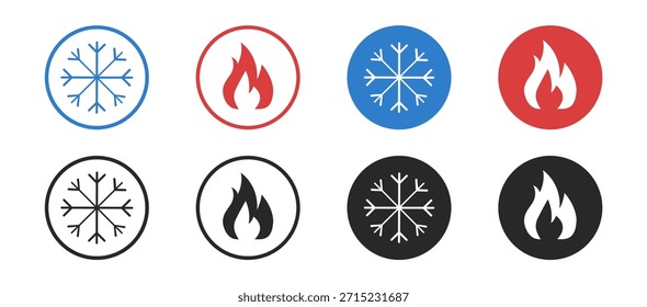 Ice and fire icons, hot and cold weather elements, climate and conditioning illustration, isolated vector design on a transparent background.