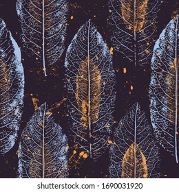 Ice and fire. Leaf prints. Seamless floral pattern with leaves. Vintage ornament.