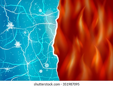 Ice And Fire Vector Illustration. Opposites, Contrast. Evil And Good. Heat And Cold.