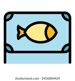 Ice fish banner icon outline vector. Winter fishing. Snow people color flat