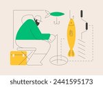 Ice fishing abstract concept vector illustration. Winter outdoor activities, ice fishing tools, equipment shop online, fisherman advice, catching, frozen lake, travel and hobby abstract metaphor.