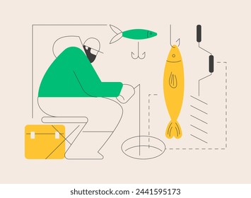 Ice fishing abstract concept vector illustration. Winter outdoor activities, ice fishing tools, equipment shop online, fisherman advice, catching, frozen lake, travel and hobby abstract metaphor.