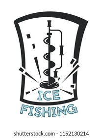 Ice Fishing. Black And White Vector Illustration. Simple Logo.