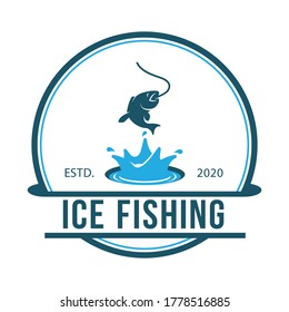 ice fishing, fishing company logo, vector emblem