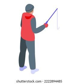 Ice fishing icon isometric vector. Winter lake. Man frozen
