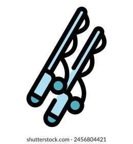 Ice fishing rod icon outline vector. Winter lake. Snow people color flat