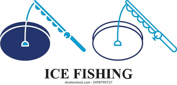 Ice fishing Winter icon set isolated on white background. Editable colorful Icons of Cool Weather in fill and line style.