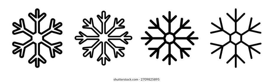 Conjunto de iconos de arte de línea de escamas de hielo. Navidades delinean iconos de Ilustración vectorial.