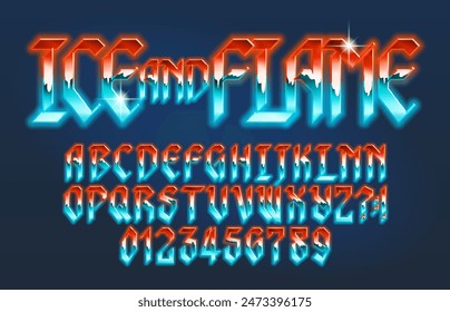 Ice and Flame alphabet font. Bright neon letters in heavy metal style. Stock vector typescript for your typography design.