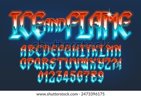 Ice and Flame alphabet font. Bright neon letters in heavy metal style. Stock vector typescript for your typography design.