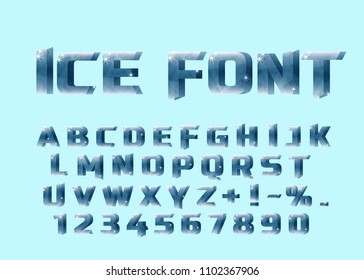 Ice font. Ice letters and numerical.