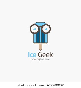 Ice Geek logo design template with face in glasses. Vector illustration.