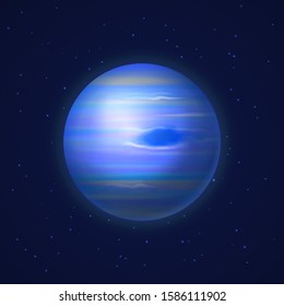 Ice giant Neptune planet on deep blue space background. Eighth planet of solar system. Galaxy discovery and exploration. Realistic cosmic vector illustration for design school education materials.