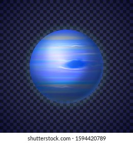 Ice giant Neptune planet on transparent background. Eighth planet of solar system. Galaxy discovery and exploration. Realistic cosmic vector illustration for design school education materials.