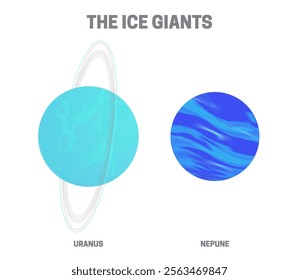 Ice Giants Planets Isolated Illustration with Uranus and Neptune