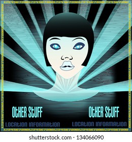 Ice Girl, Flyer for an Indie Club or DJ Set, vector background illustration